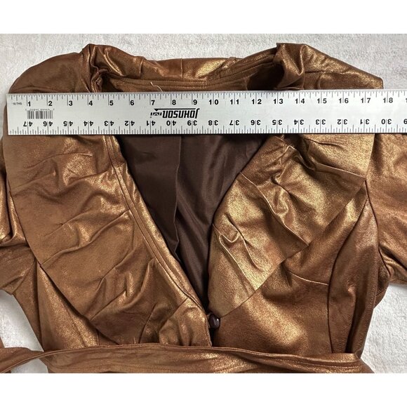 Ell Jay Womens Bronze Ruffle Jacket Women’s 12 Metallic Wide Collar Tie Cuffs - Picture 5 of 7